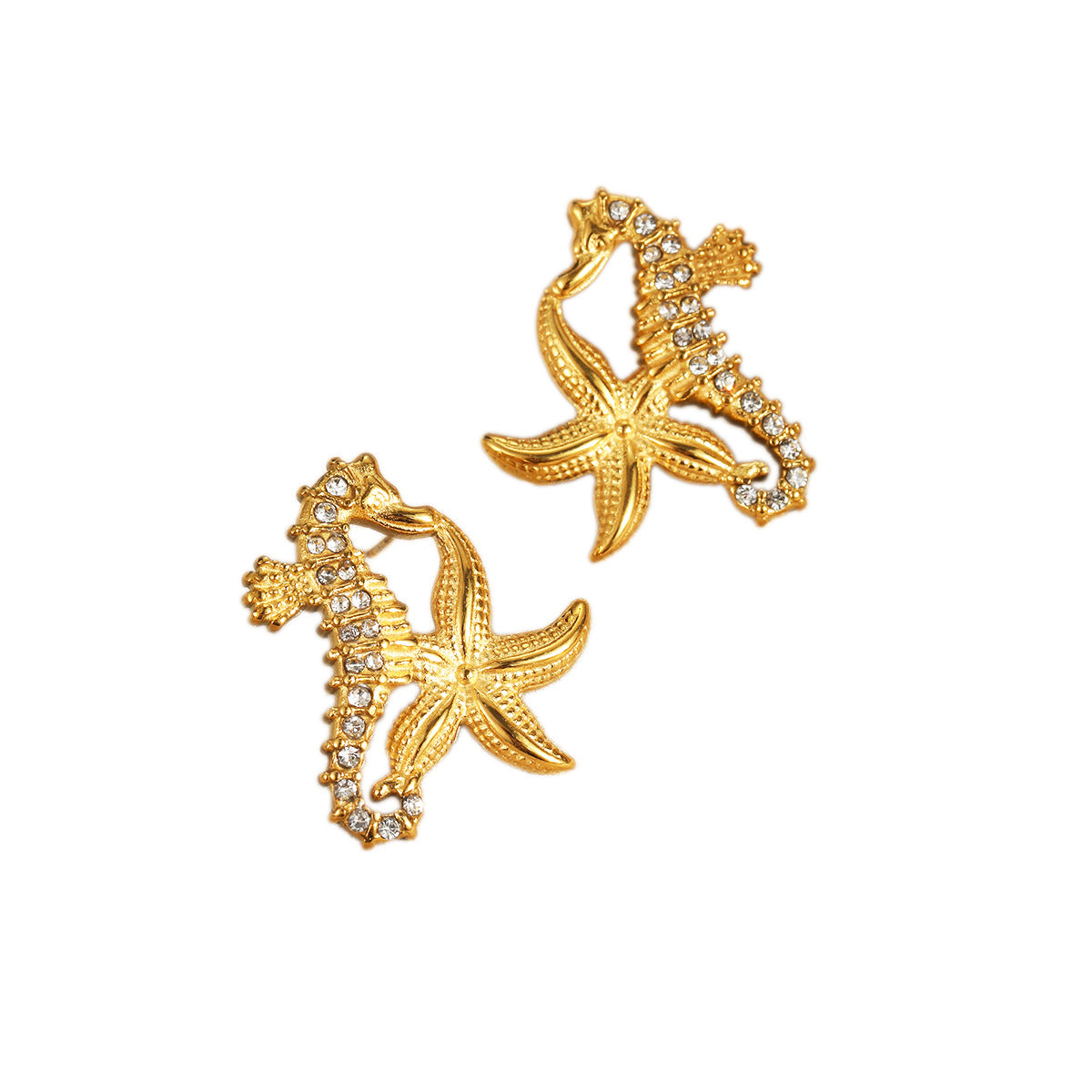 Wholesale Stainless Steel  Marine Style Summer  Seahorse Starfish Diamond Earrings