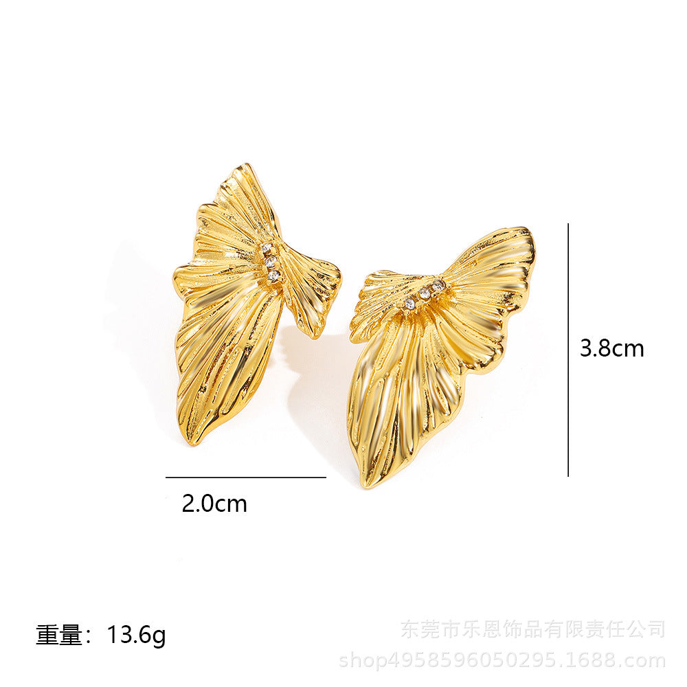 Wholesale Stainless Steel Bow Earrings Floral and Leaf Design Fashion Accessory Boutique Resale