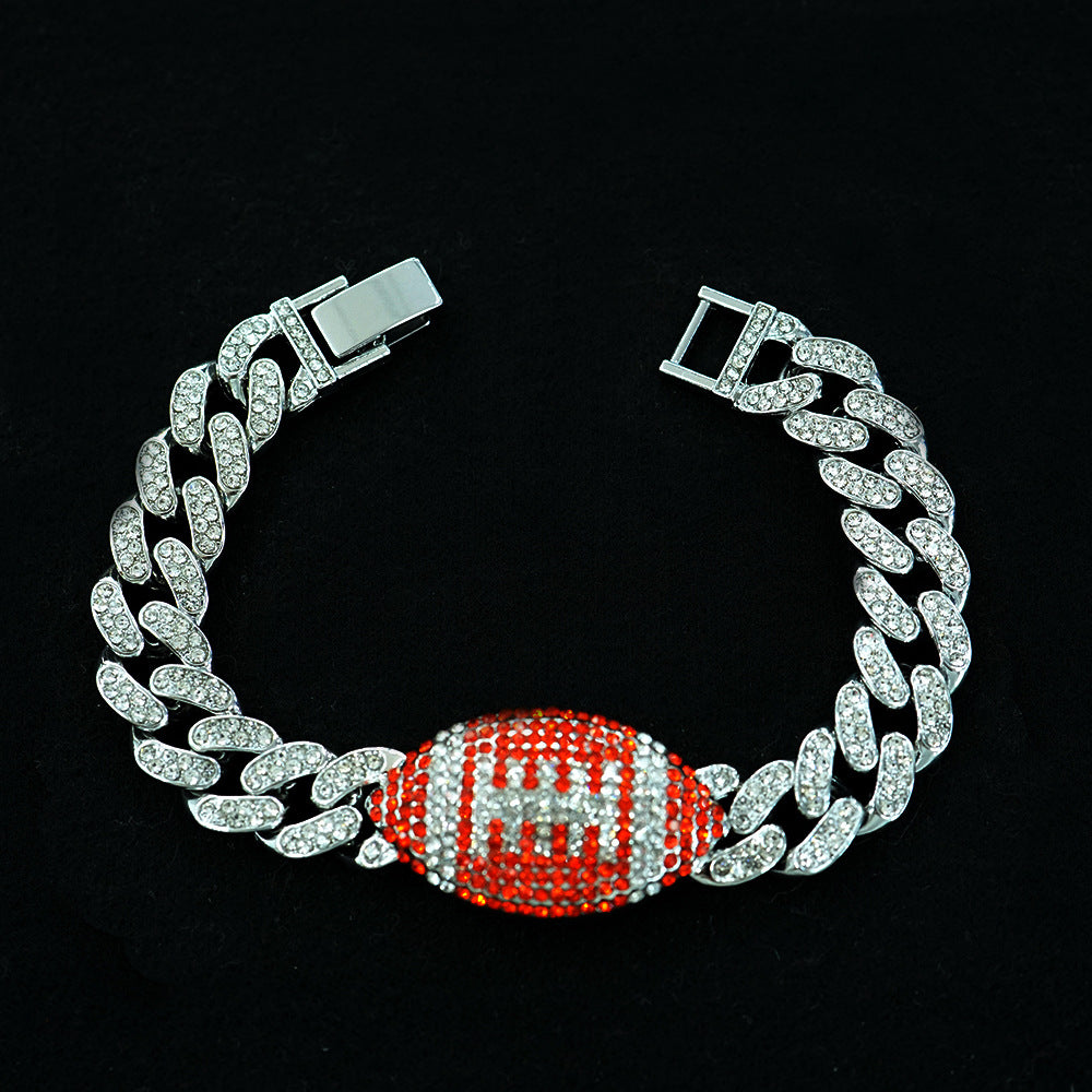 Wholesale Red Rugby Alloy Men' s Cuban Bracelet