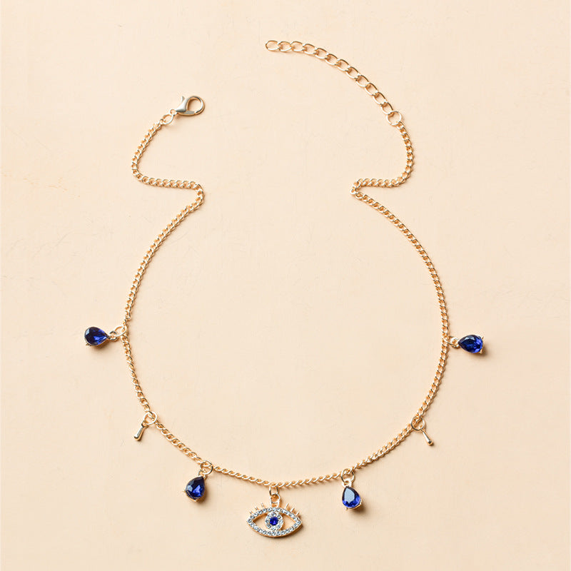 Wholesale Evil Eye Crystal Pendant Necklace,  Gold Plated Layered Water Wave Chain,  Fashion Jewelry Accessory for Parties