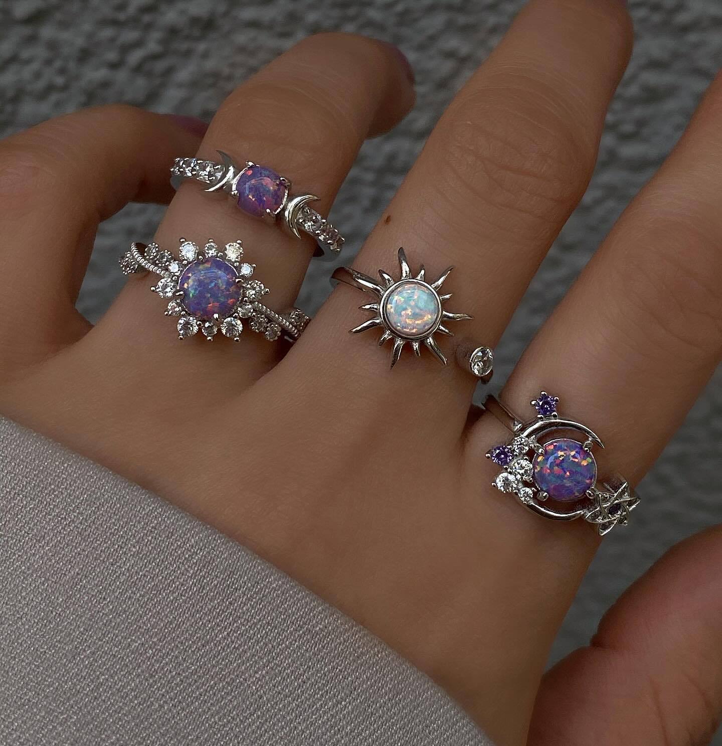 Wholesale Purple Sun Moon Knuckle Ring Set Trendy Fashion Jewelry Accessory Gift