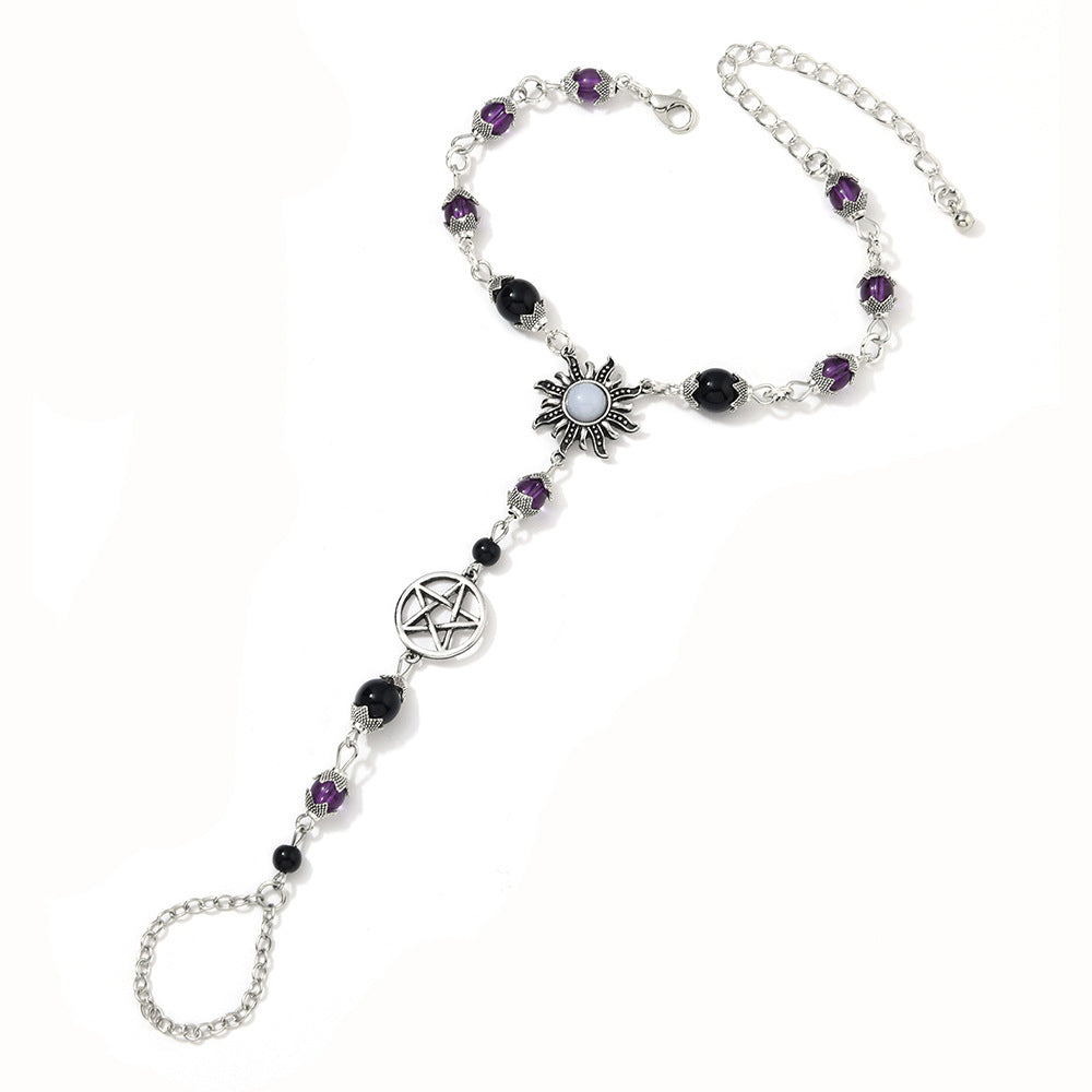 Wholesale Gothic Dark Subculture Pentagram Sun Moonstone Finger Bracelet Boutique Resale Gift