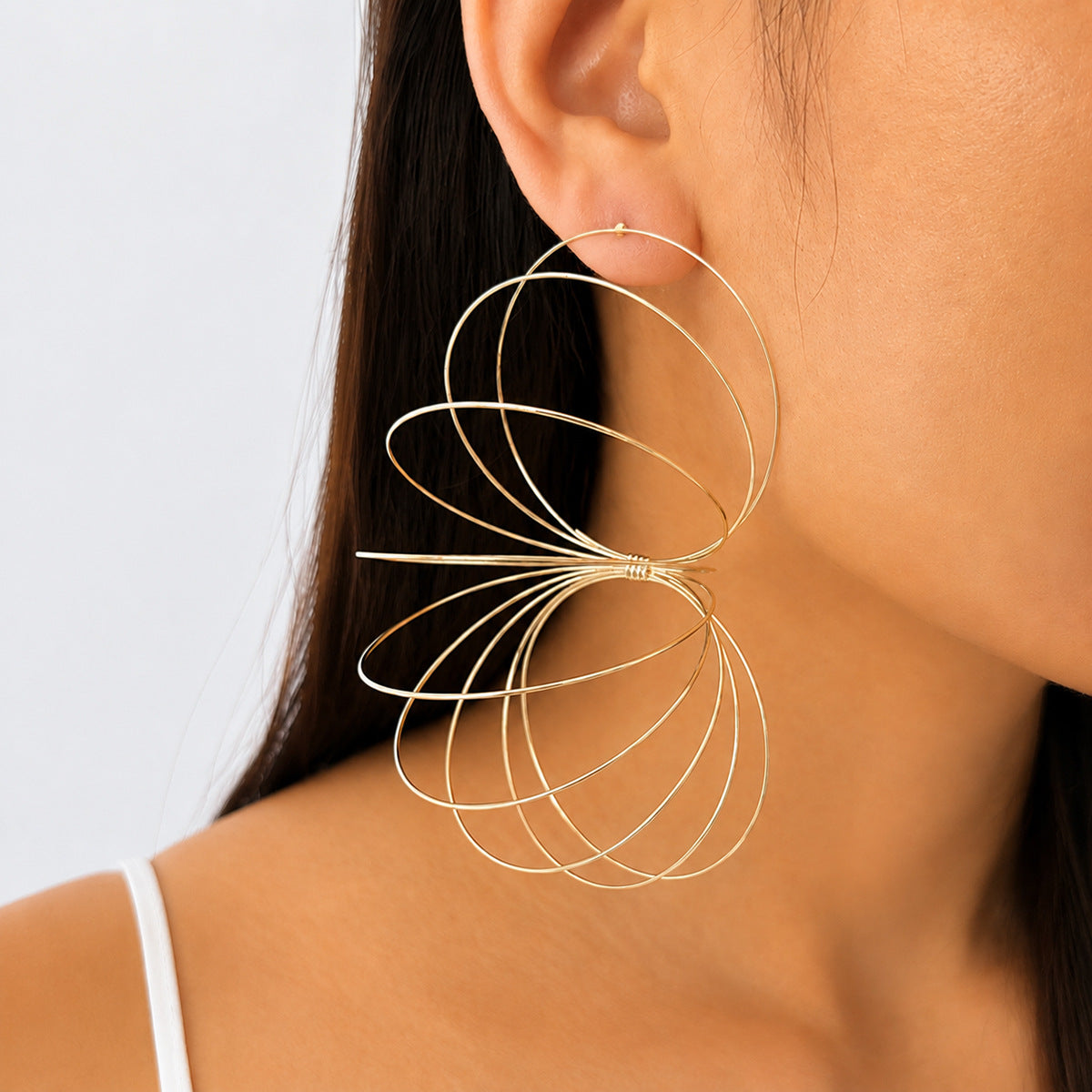 Wholesale Electroplated Geometric Layered Wire Circle Earrings Party Jewelry Accessory