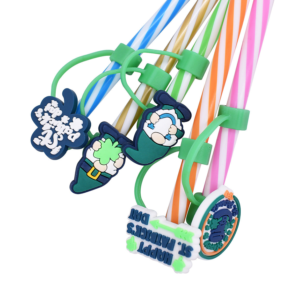 Wholesale Random 100pcs 10mm  PVC St. Patrick's Day Clover Straw Tube Cap