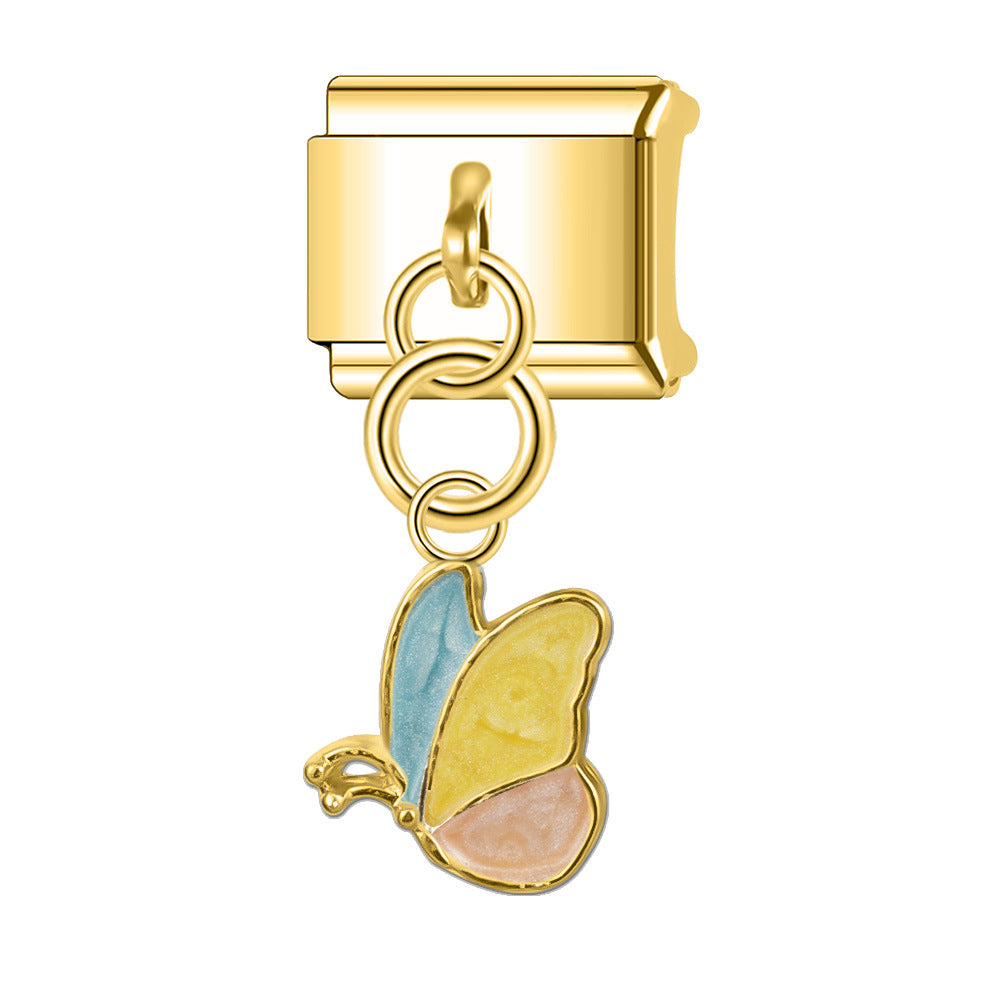 Wholesale Italian Charm Bracelet 9mm DIY Splicing Butterfly Pendant Stainless Steel Composable Bracelet