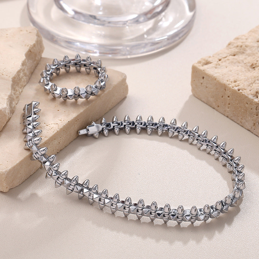 Wholesale  Jewelry suit Fashion Bracelet Hip Hop Cuban Ring Combination Street Style Design