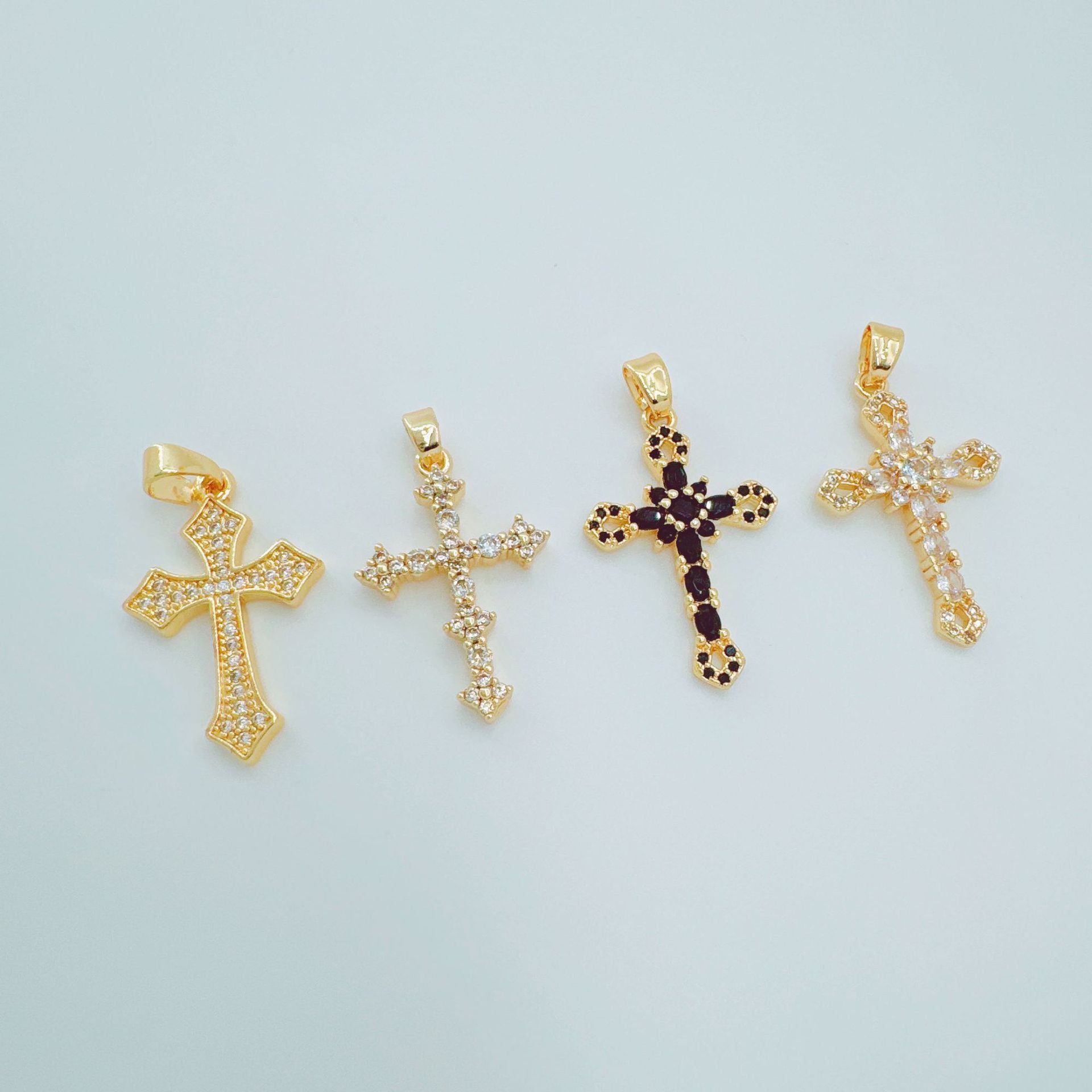 Wholesale Light Luxury Gold Plated Copper Cross Pendant with Zircon