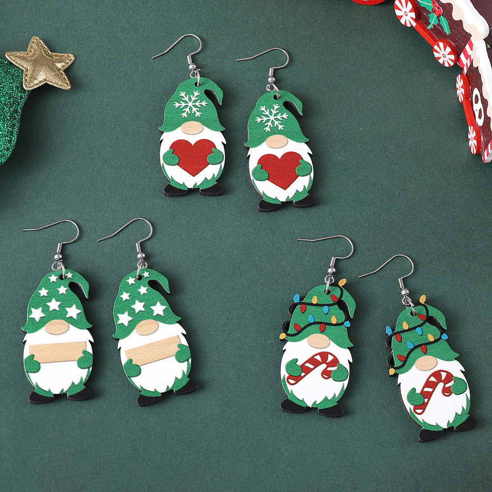 Wholesale Christmas Cute Dwarf Christmas Tree Pendant Wood Earrings
