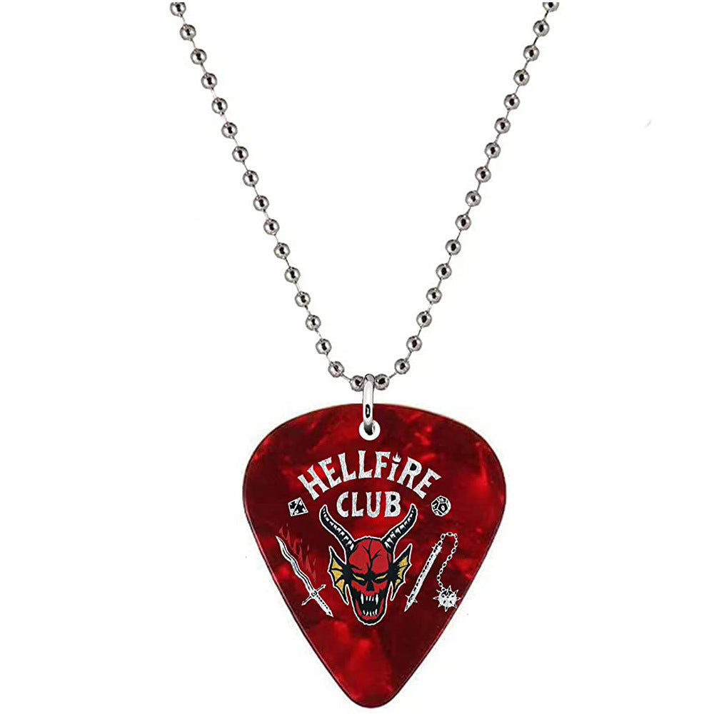 Wholesale Guitar Pick Red Print Stainless Steel Beaded Necklace