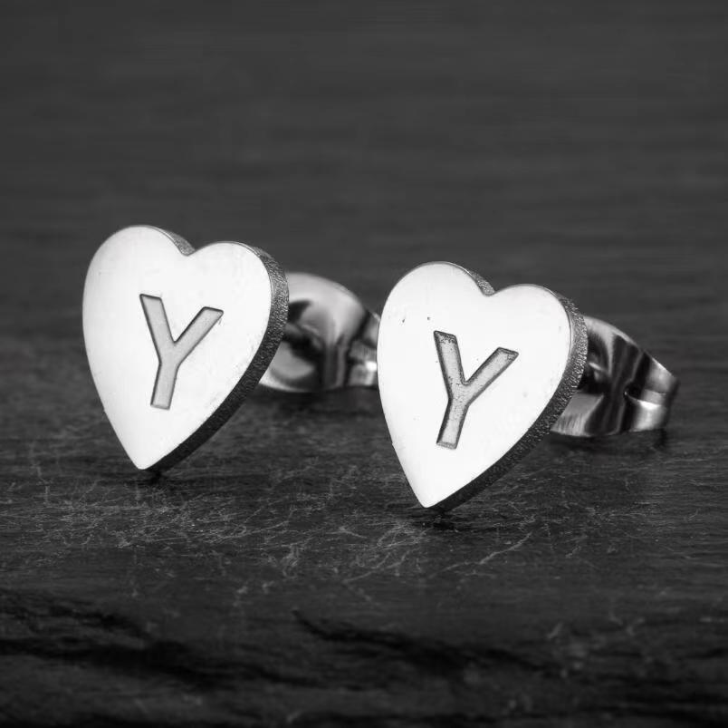 Wholesale Love Earrings English Letters Retro Gold and Silver Earrings Heart Earrings Titanium Steel ACC-ES-FaDiniya001