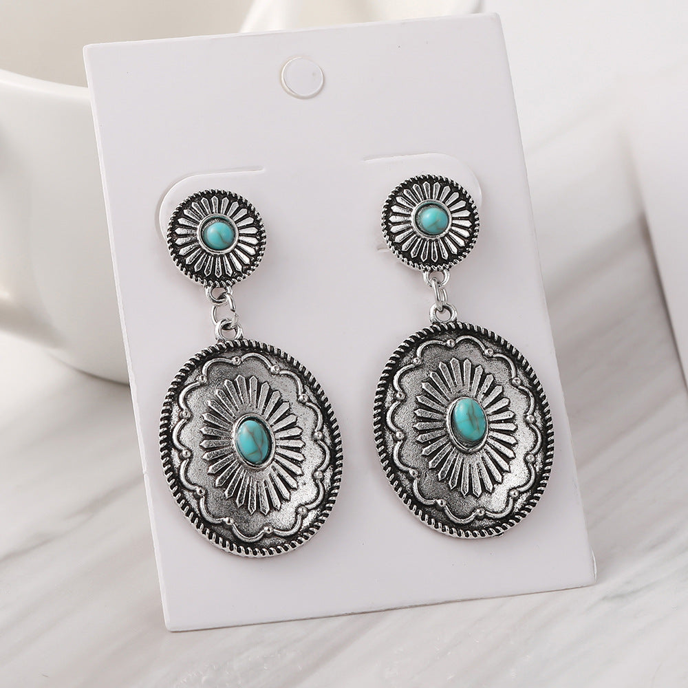 Wholesale Alloy Electroplated Bohemian Turquoise Earrings Vintage Party Jewelry Accessory