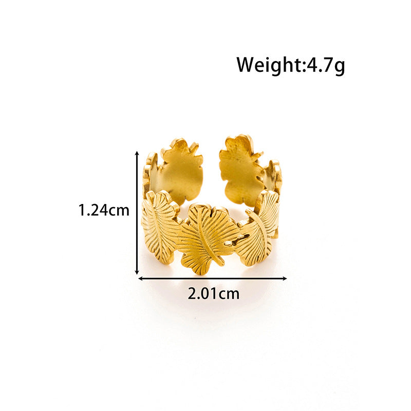 Wholesale  light luxury   titanium steel butterfly flower  opening adjustable ring