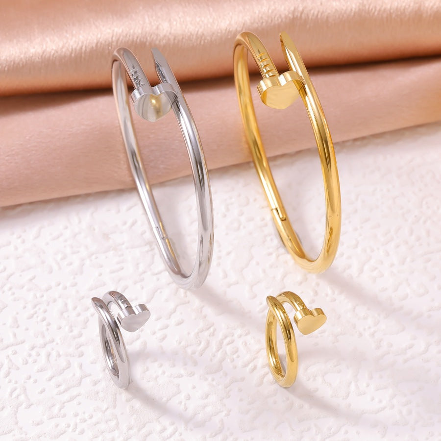 Wholesale Stainless Steel Electroplated Heart Bracelet And Ring Set For Couples Chic Jewelry Gift For Everyday Wear