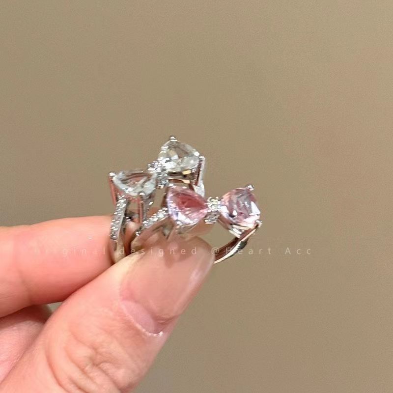Wholesale Zircon Crystal Bow Open Ring For Women Pink Tone Adjustable Design Fashion Jewelry Accessory Everyday Wear Boutique Resale