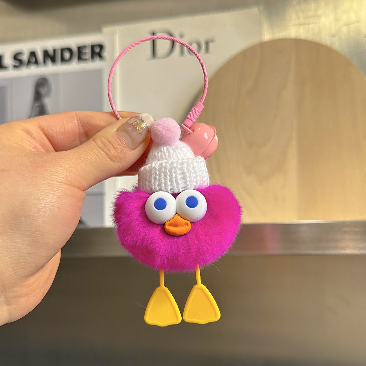 Wholesale Cute Faux Rabbit Fur Duck Car Keychain