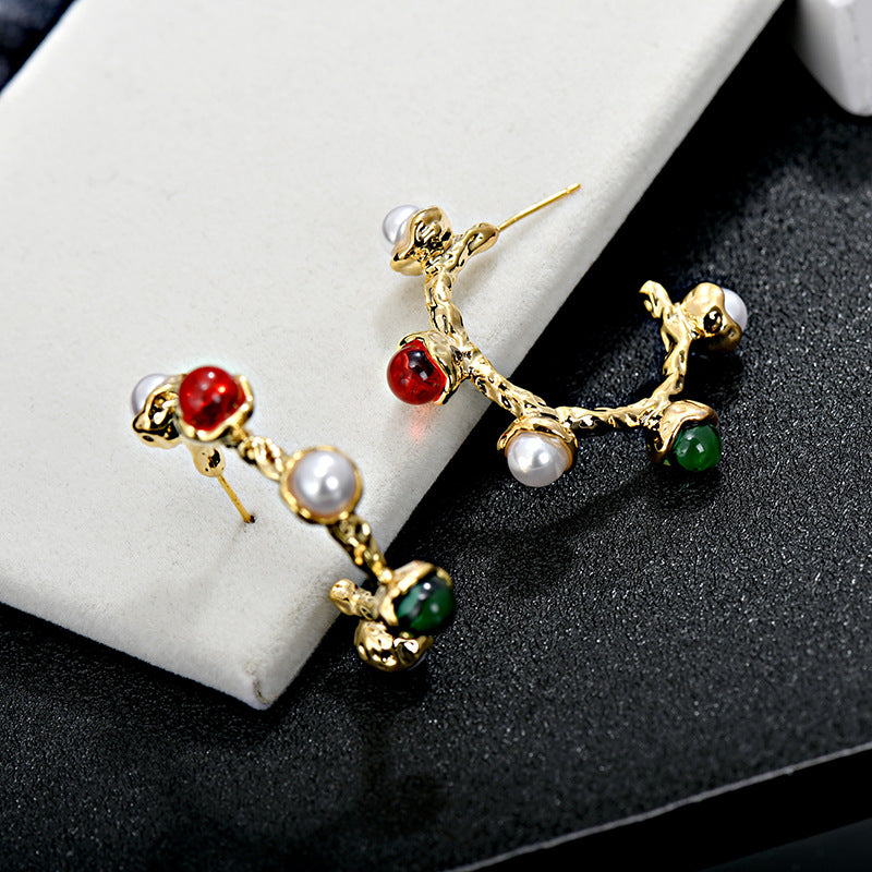 Wholesale Vintage 925 Silver Needle C Shape Pearl Glass Earrings ACC-ES-JiuJia009