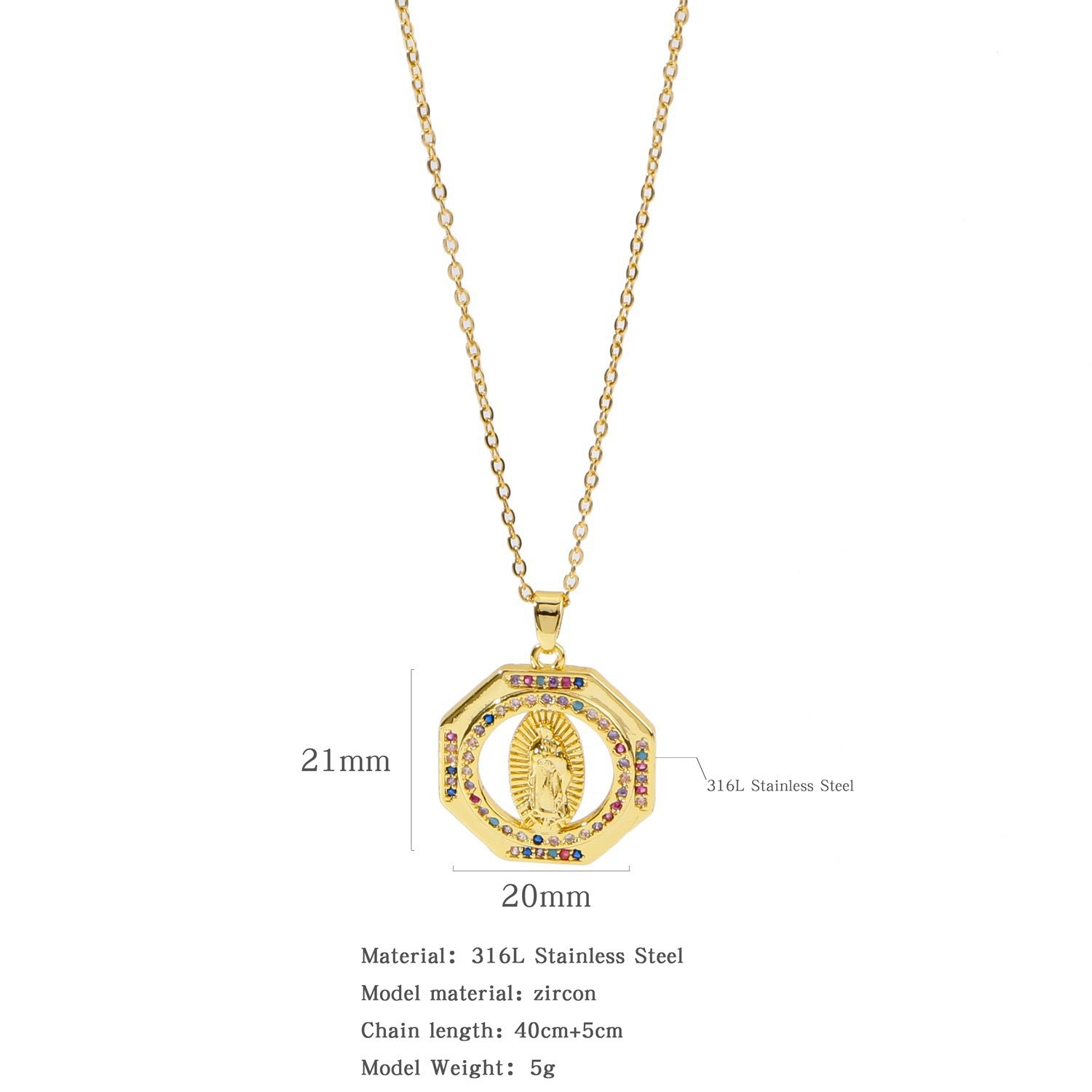 Wholesale Copper Inlaid Zircon Virgin Mary Necklace Fashion Jewelry for Women