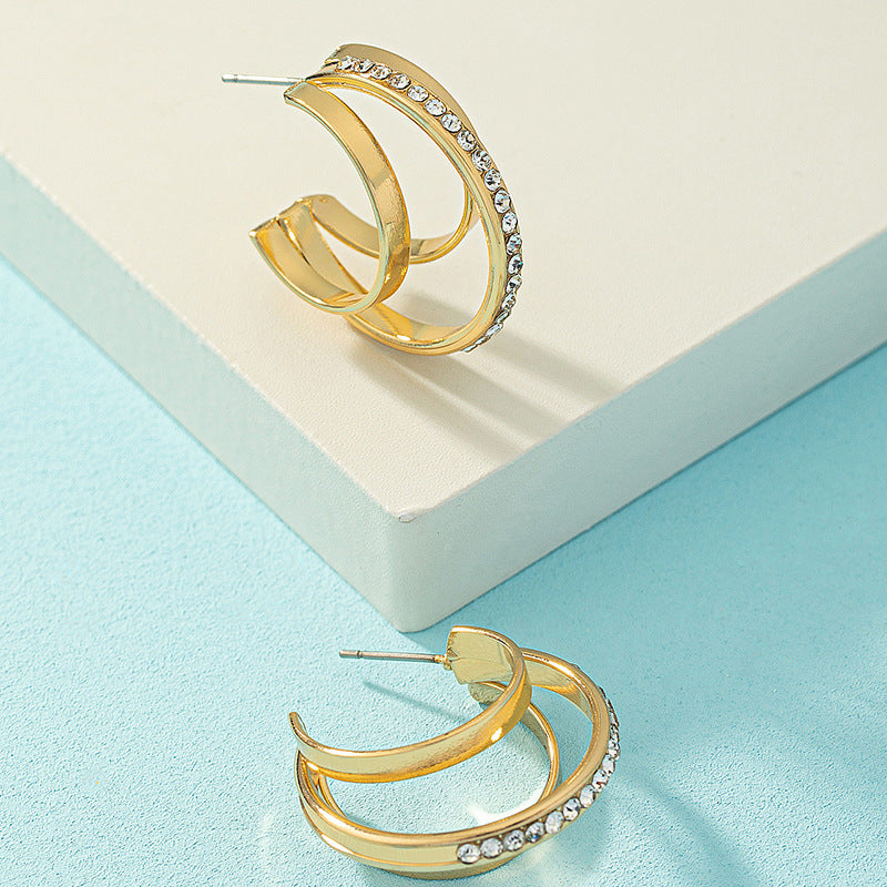 Wholesale Geometric C Shape Diamond Alloy Earrings ACC-ES-AYN002