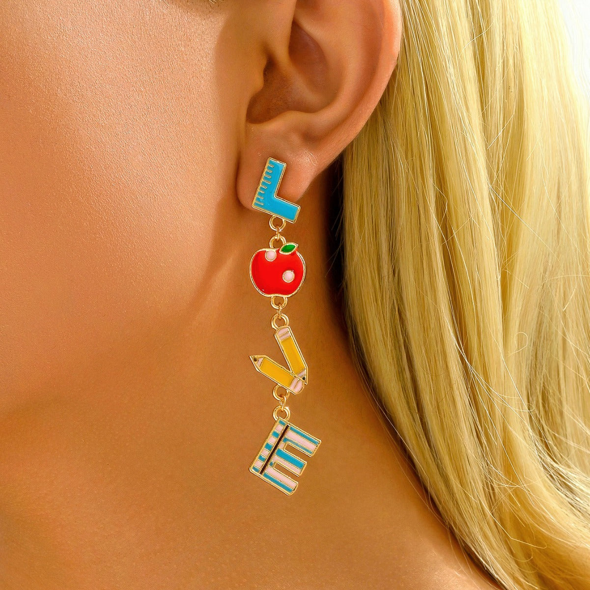 Wholesale Metal Dripping Oil Campus Style LOVE  Earrings