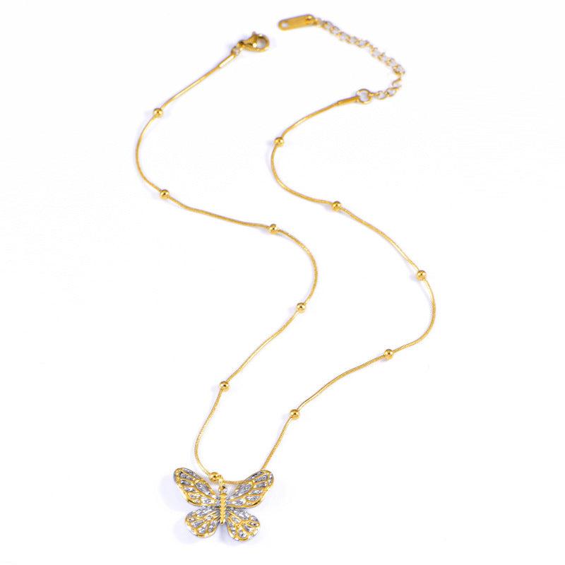 Wholesale Stainless steel  Bean Snake Bone Necklace Double Color Electroplated Geometric  Clavicle Chain