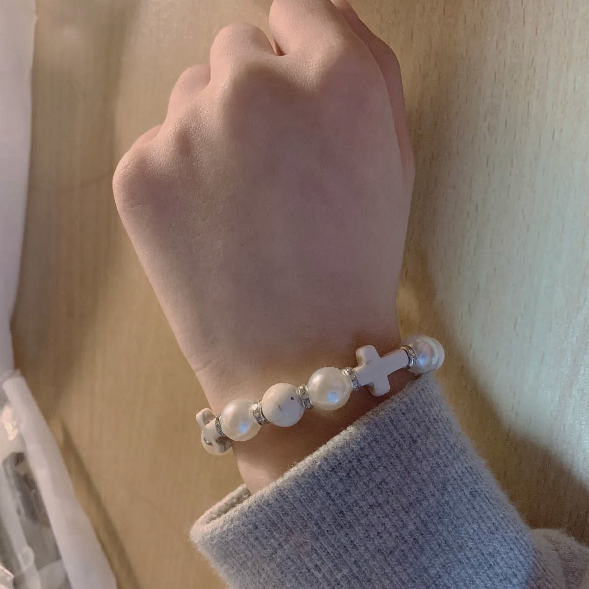 Wholesale Pearl Cross Turquoise Hand Decoration High Street Punk Bracelet ACC-BT-Chengz002