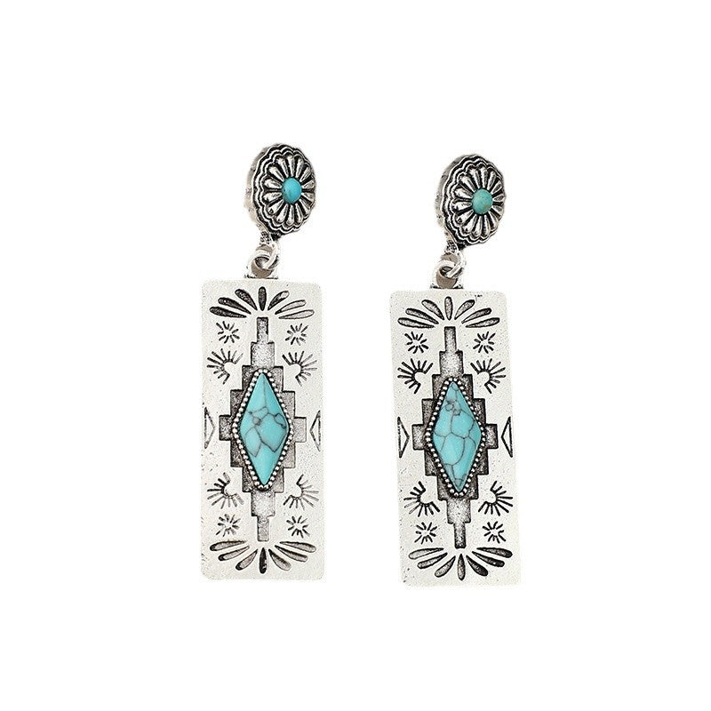 Wholesale Turquoise Alloy Bohemian Melon Flower Patchwork Earrings