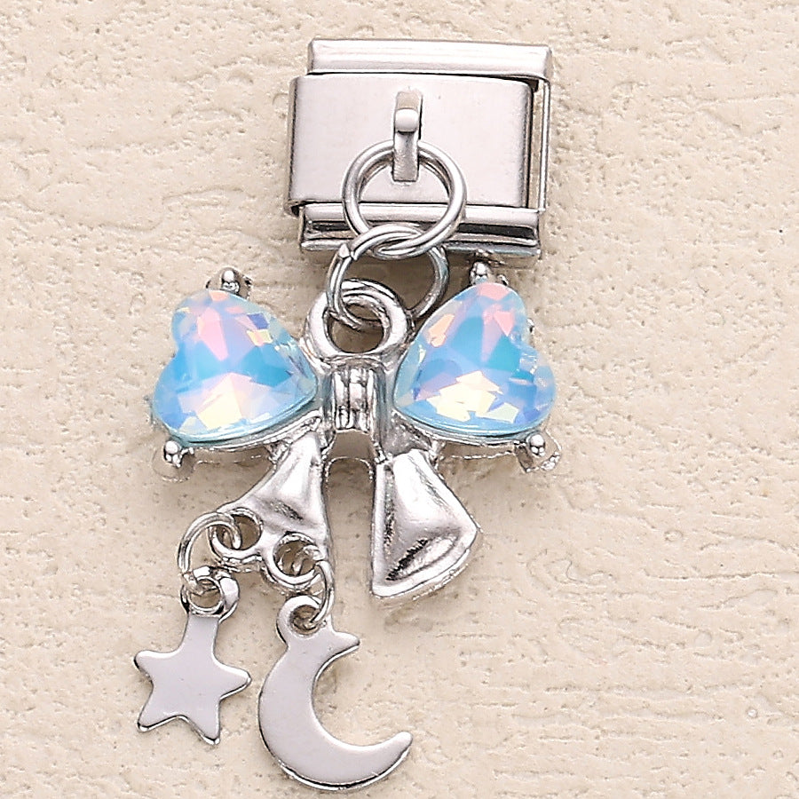 Wholesale 10pcs Italian Charm Bracelet 9mm DIY Splicing Heart Star and Moon Pendant Stainless Steel Composable Bracelet