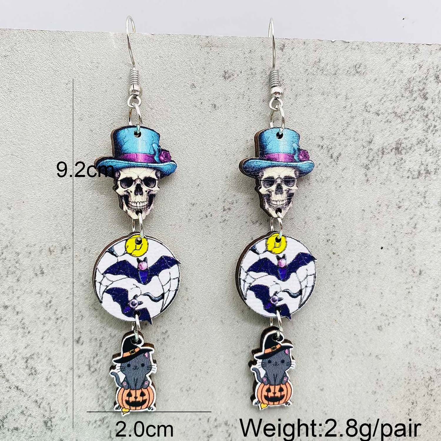 Wholesale Halloween Horror Pumpkin Bat Skull Wood Earrings ACC-ES-ChenY046