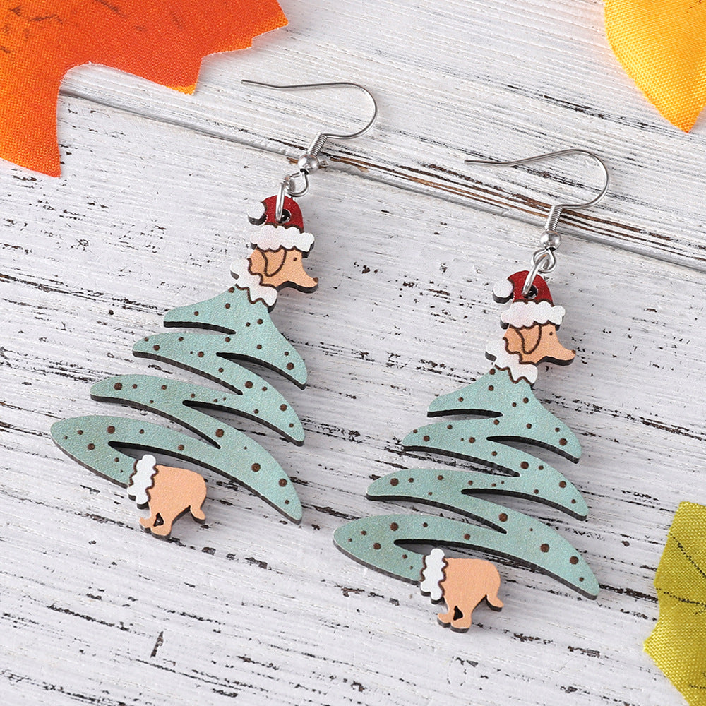 Wholesale Christmas Dog Christmas Tree Pendant Wood Earrings