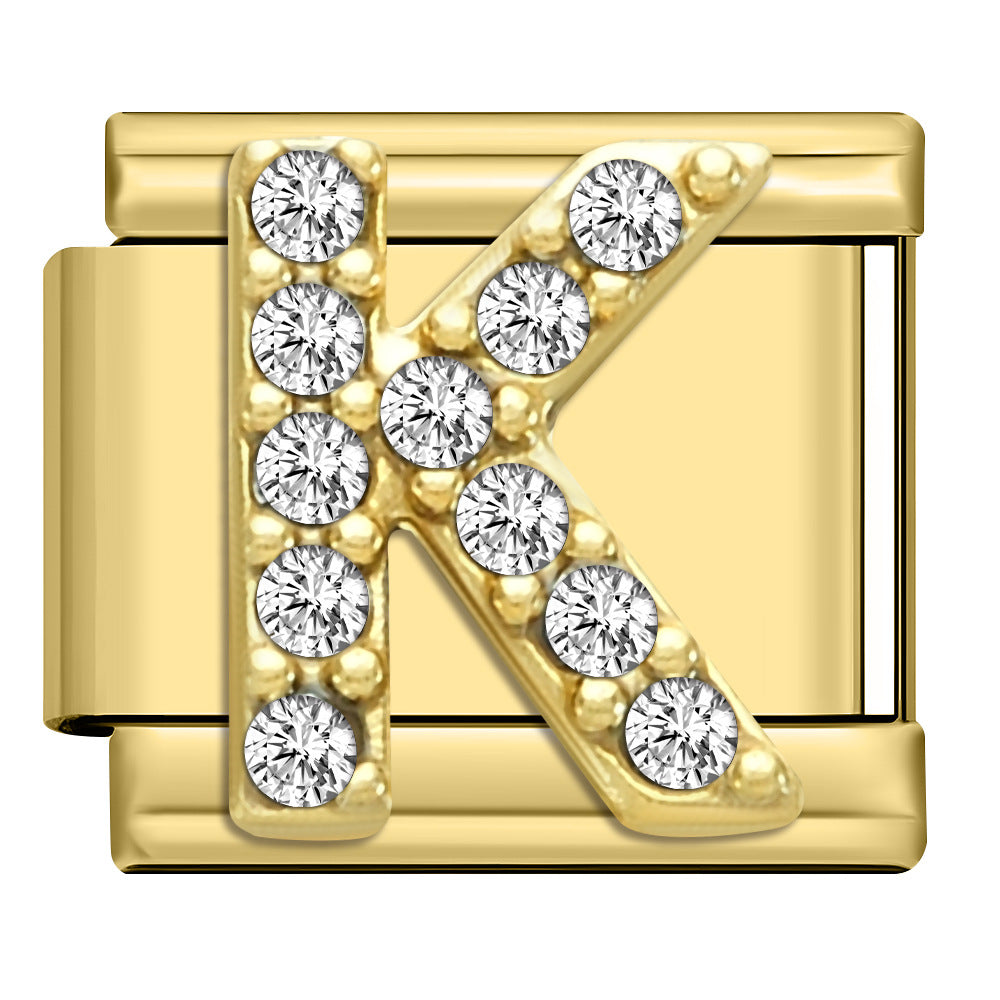 Wholesale Stainless Steel Modular Bracelet with Rhinestones and Gold Letters for Everyday Wear Jewelry Accessory