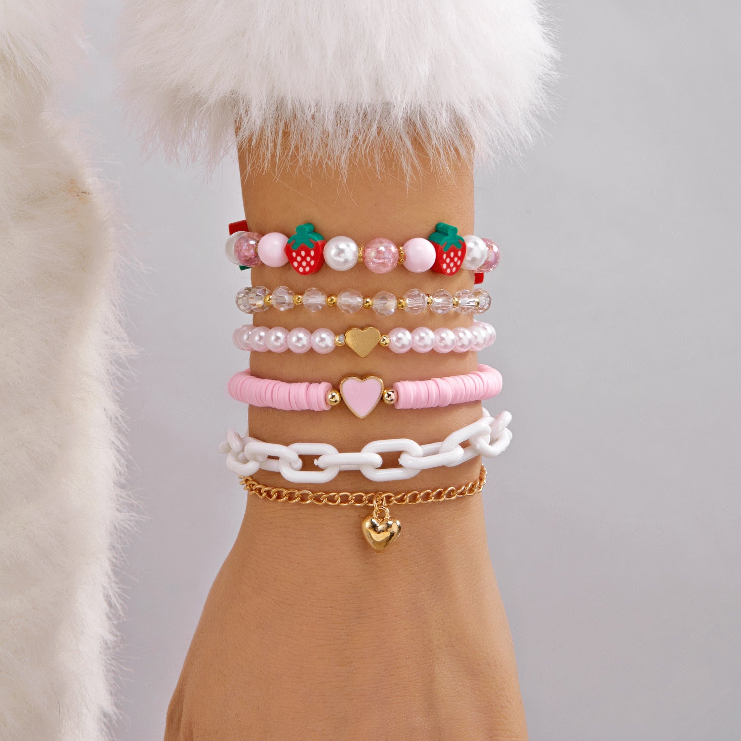 Wholesale Heart-Shaped Strawberry Bracelet Set