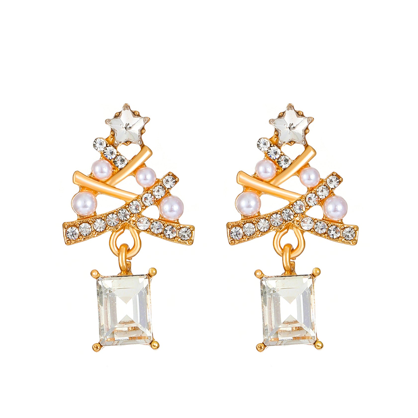 Boucles d'oreilles arbres de Noël incrustées de diamants créatifs en gros