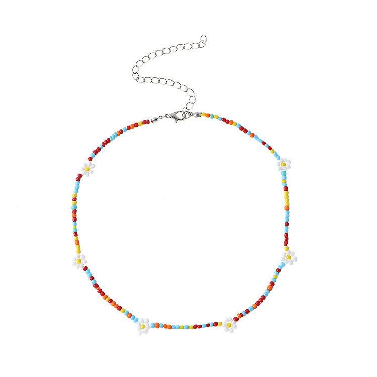 Wholesale Ethnic Style Rice Bead Flower Necklace