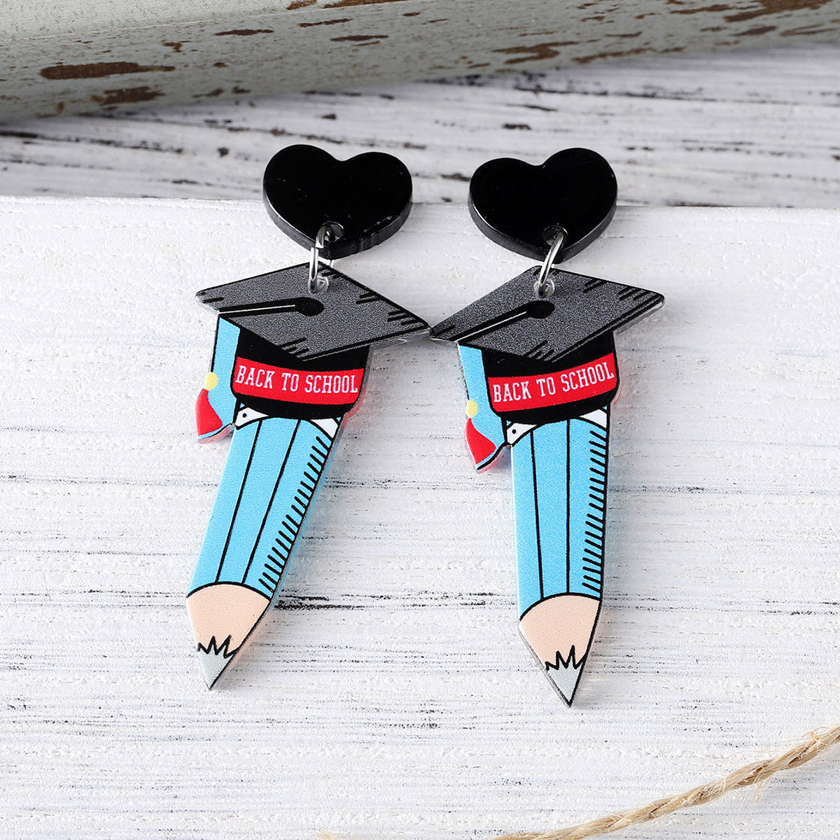 Wholesale  Bachelor's Hat Book Love Stitching Pendant Earrings