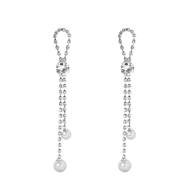 Wholesale Zircon Pearl Tassel Earrings