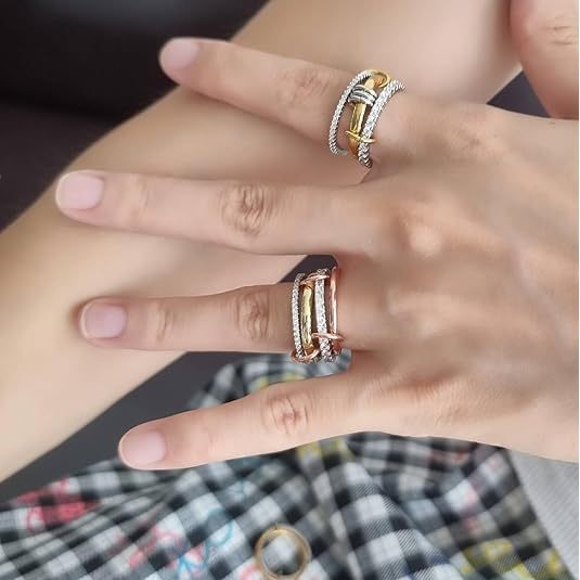 Wholesale Copper Ring Interlocking Full Diamond Zircon Three-Ring