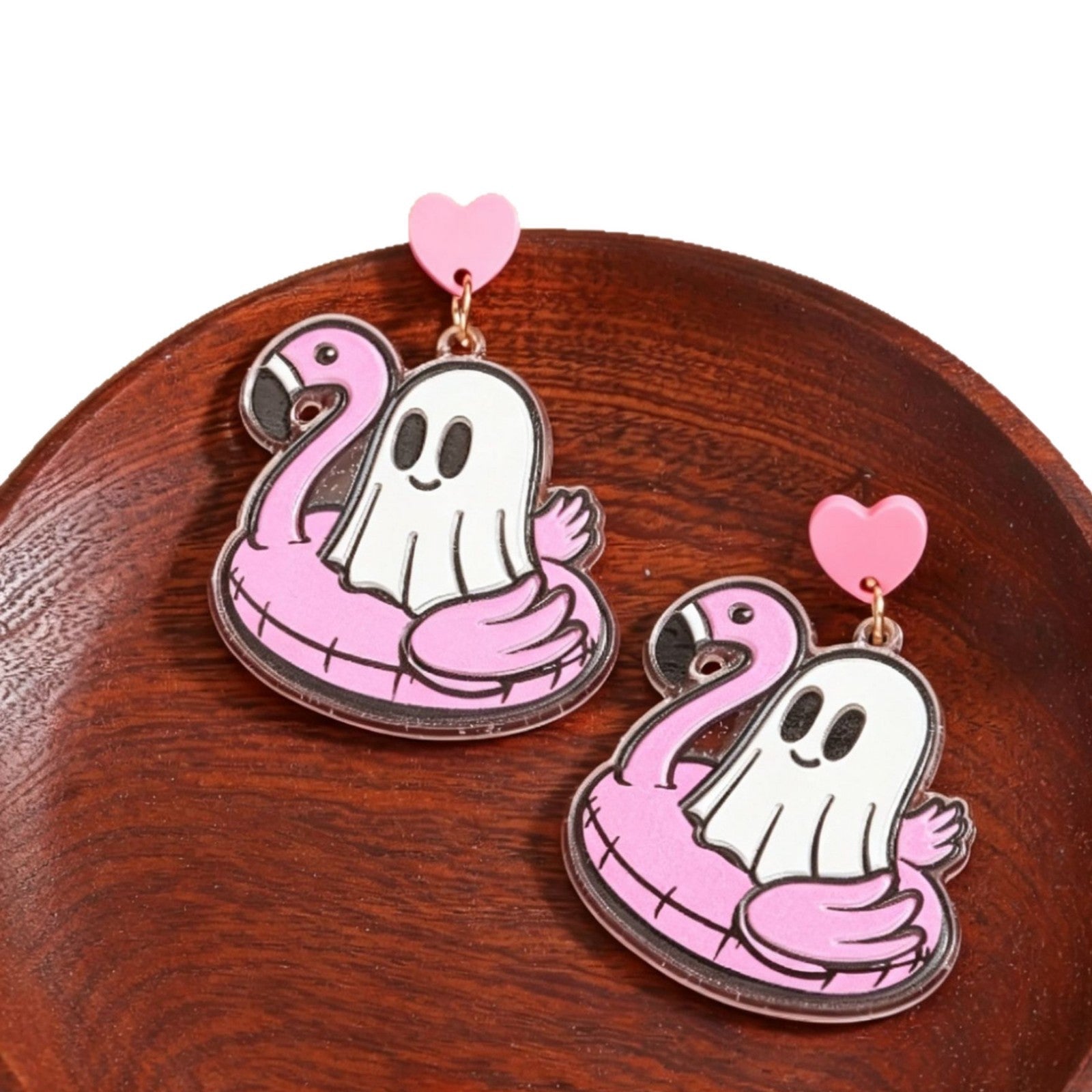 Wholesale Cute Acrylic  Ghost Earrings Pink Flamingo Swim Ring Design Party Jewelry Accessory