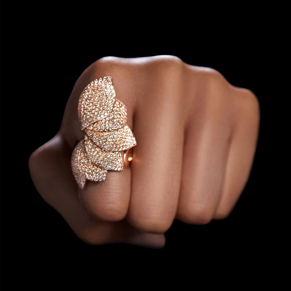 Wholesale Petal Ring Light Luxury Rhinestone Open Ring