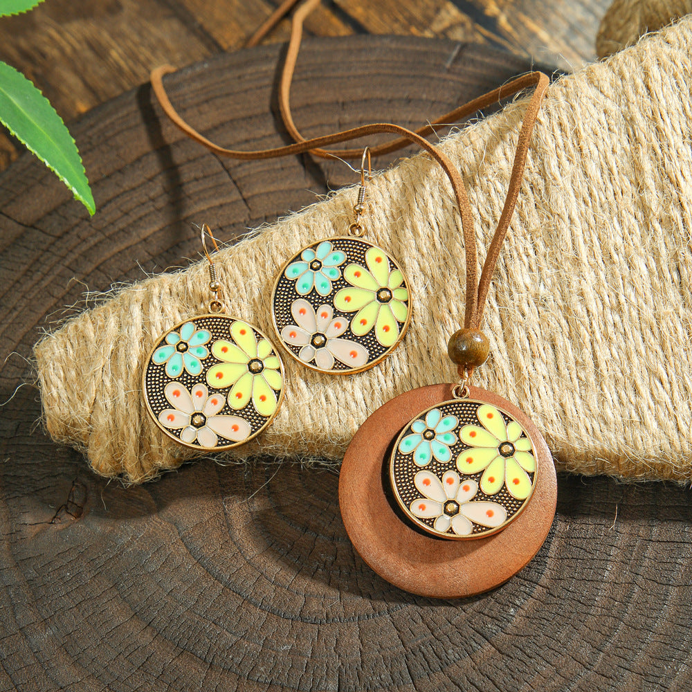 Wholesale Dripping Oil Bohemian Geometric Jewelry Set - Trendy Earrings and Necklace for Boutique Resale