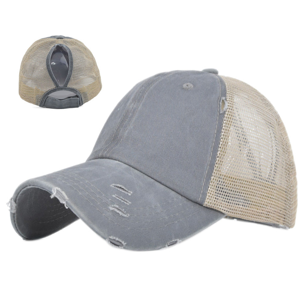 Wholesale Distressed Soft Top Vintage Ponytail Hole Baseball Cap ACC-HT-YMX014
