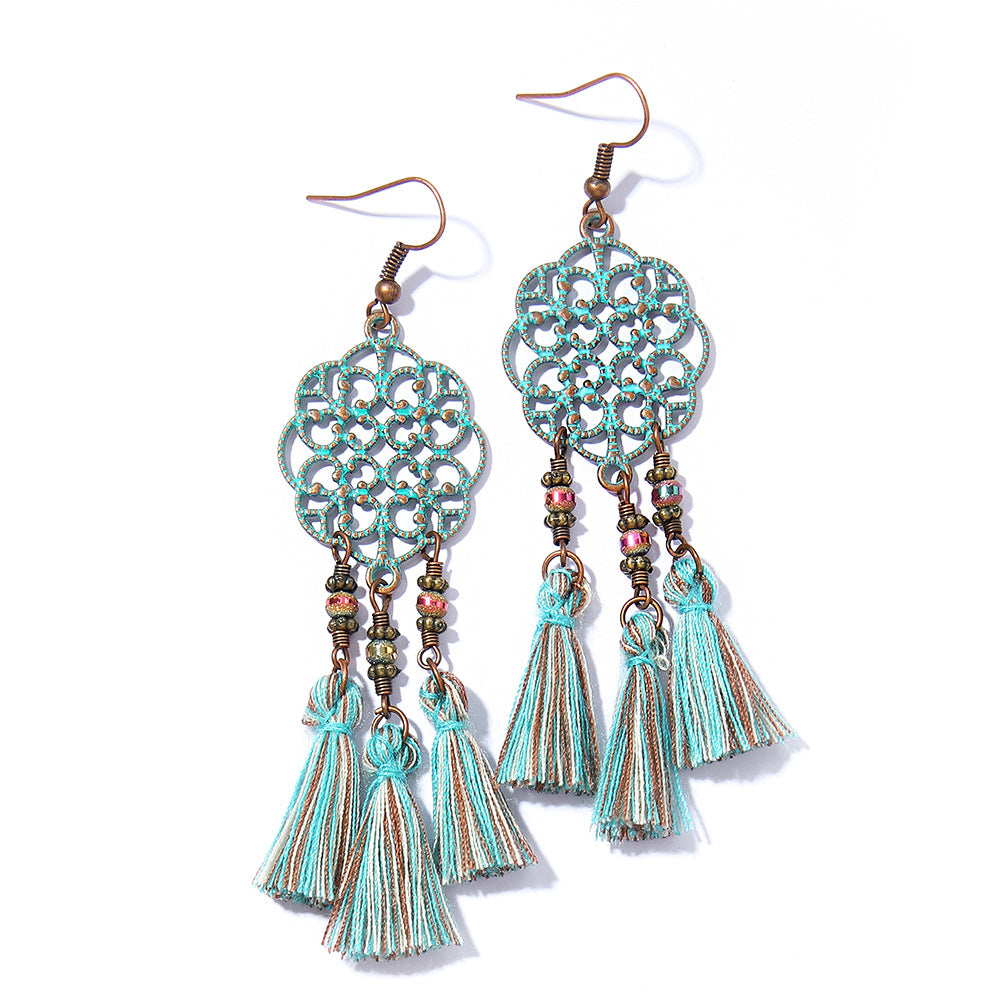 Wholesale Handmade Woven Tassel Earrings Bohemian Style Zinc Alloy Summer Beach Holiday Fashion Accessory
