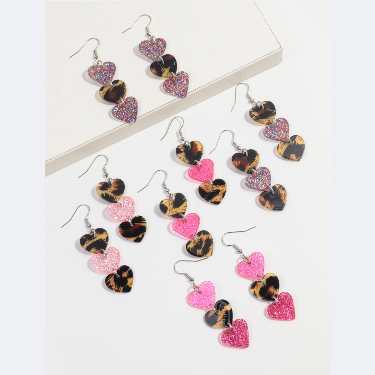 Wholesale  Valentine's Day Love Stitching Multi-layer Peach Acrylic  Earrings