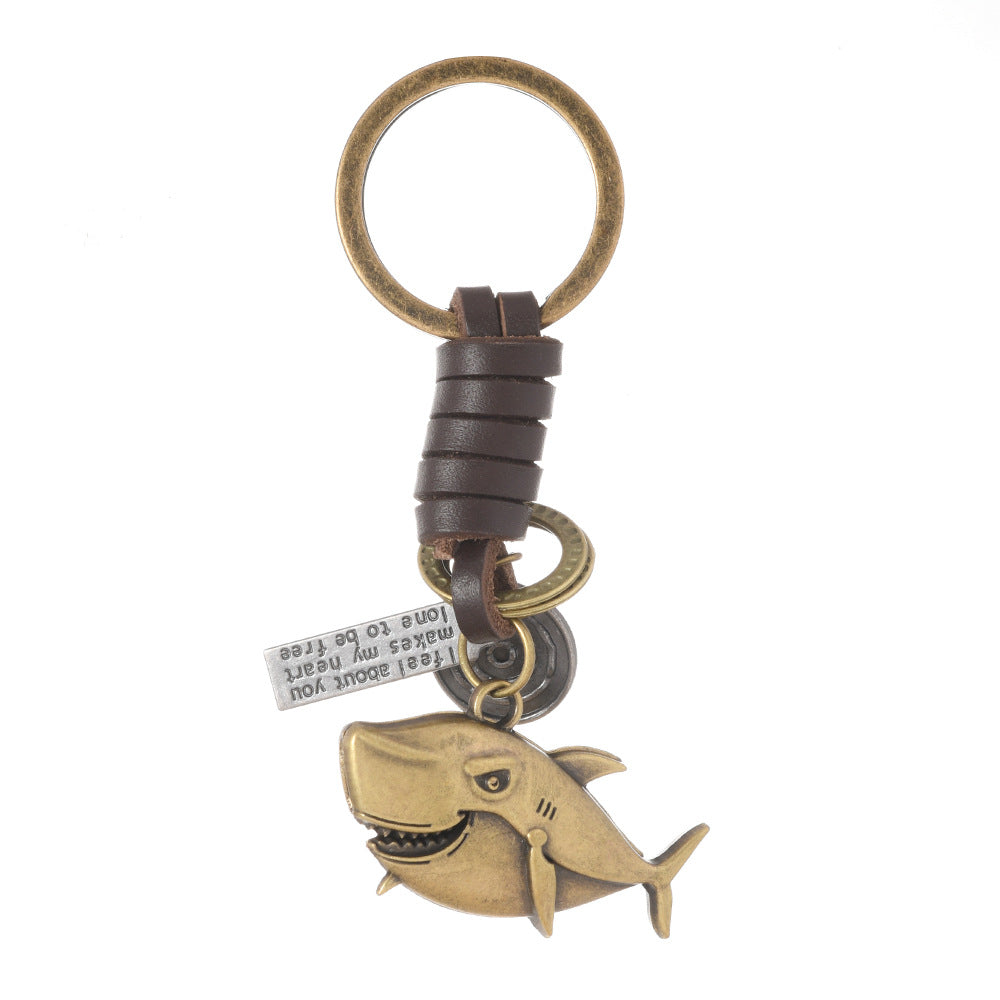 Wholesale Alloy Bronze Ship Anchor Vintage Woven Cowhide Pendant Keychains