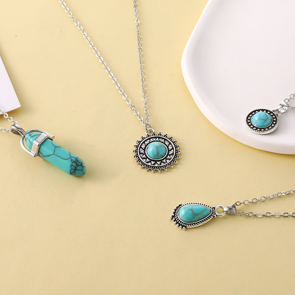 Wholesale Bohemian Turquoise 4-Layer Necklace Pendant Set Fashion Accessory Gift Boutique Resale