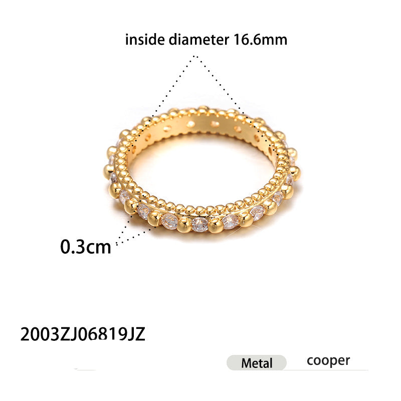 Wholesale light luxury versatile brass gold plated zircon ring