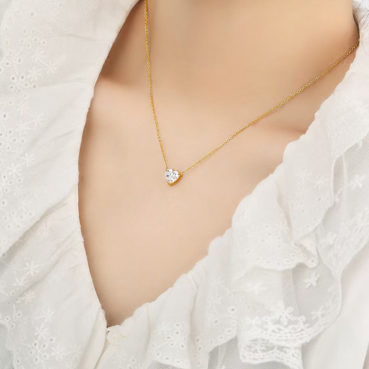 Wholesale Titanium Steel Colorful Heart Zircon Necklace