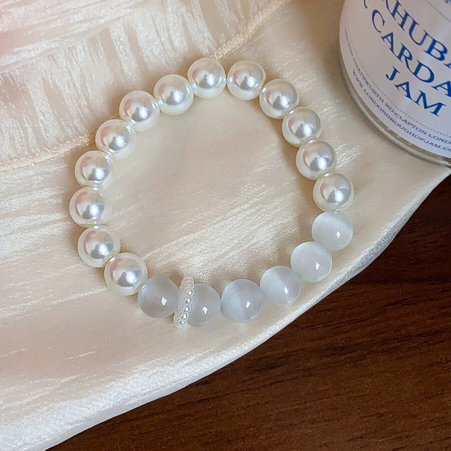 Wholesale Cat Eye Pearl Beaded Bracelet For Women Minimalist Summer Jewelry Accessory Gift Boutique Resale