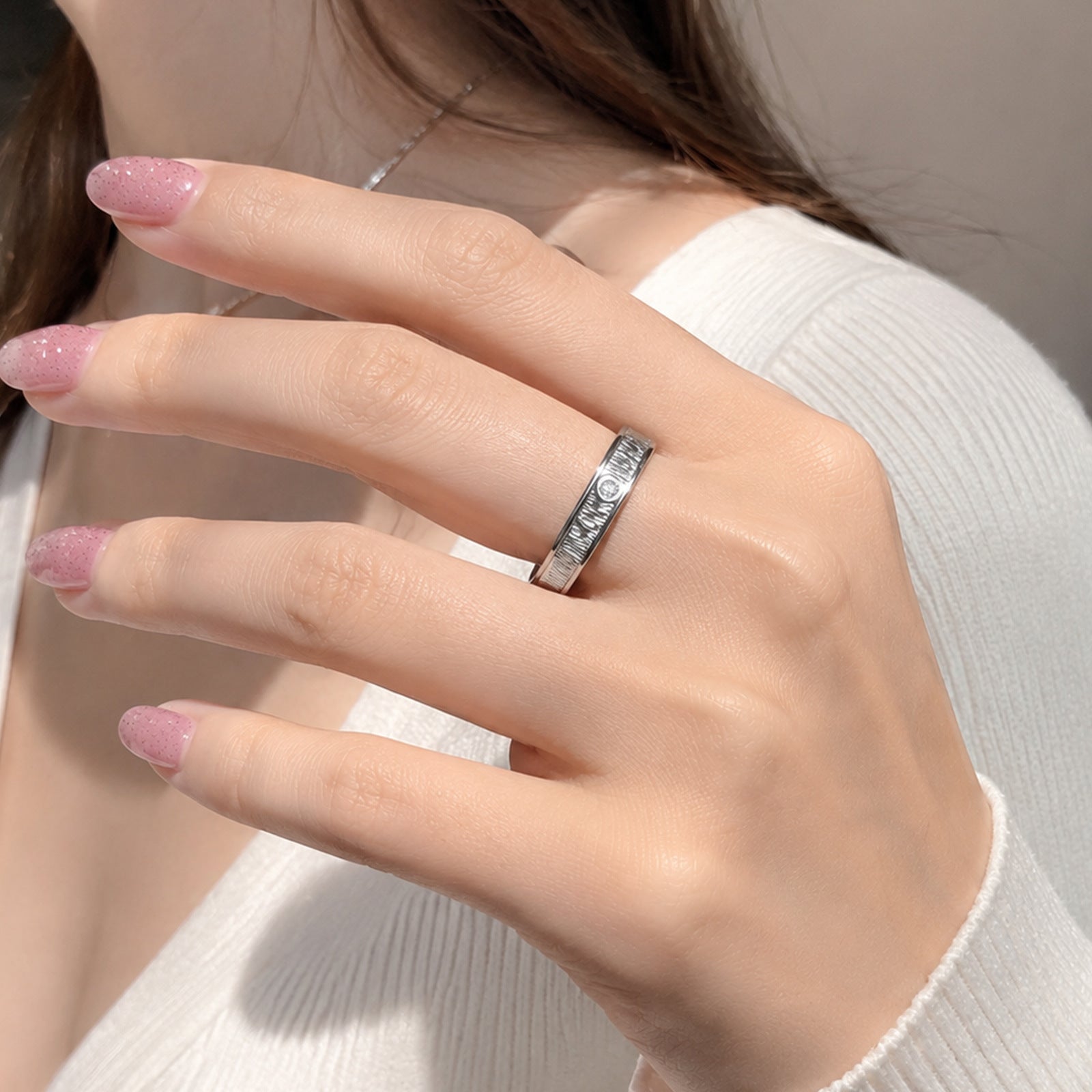 Wholesale Vintage Wood Grain Rotatable Ring Stainless Steel Gold Plating Fashion Jewelry Accessory