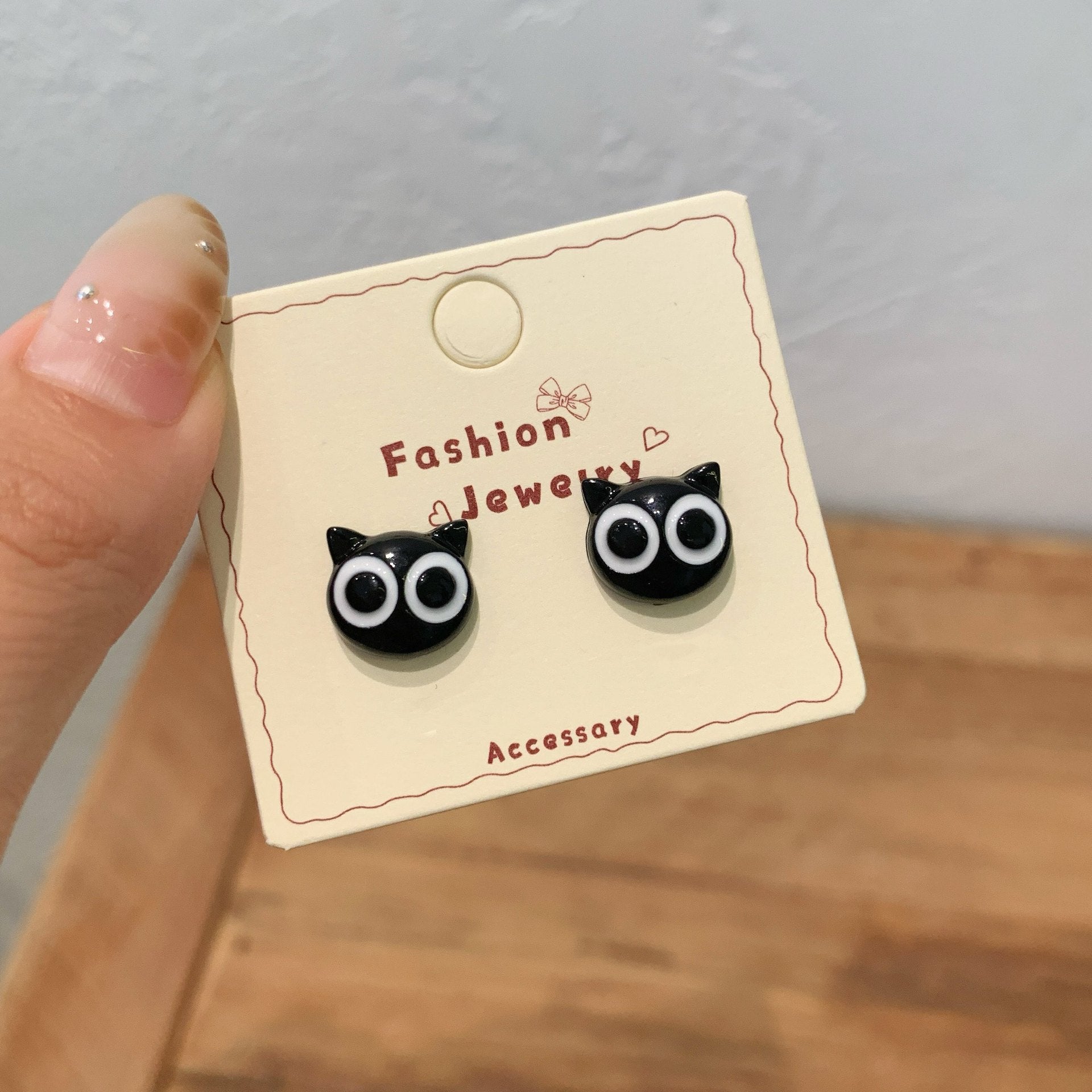 Wholesale Trendy Black Cat Earring Set,  Cute Cat Tail Design,  Silver Needle,  Zinc Alloy Drip Oil,  Everyday Jewelry Accessory