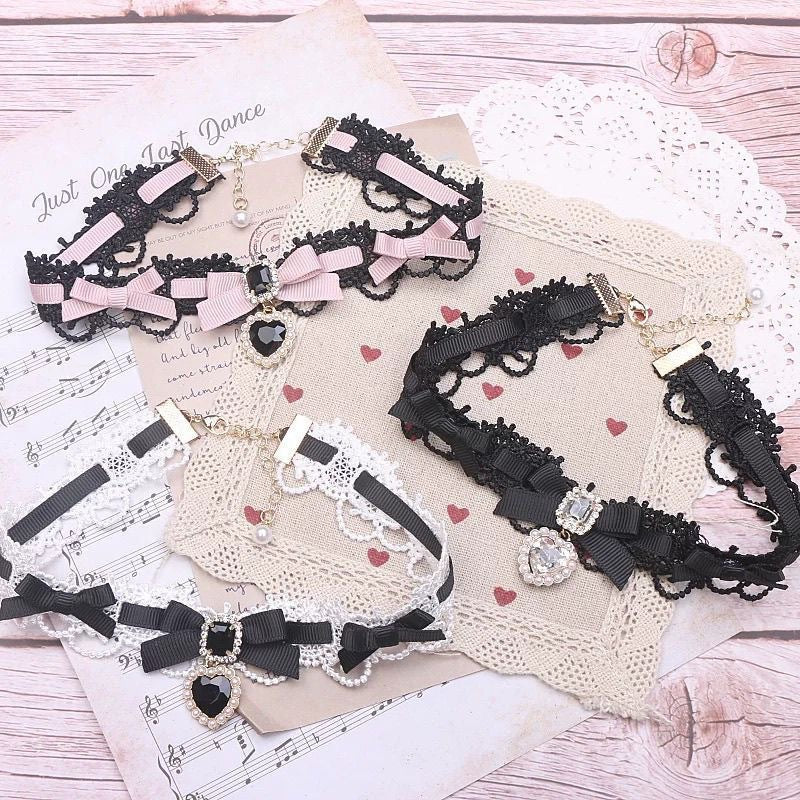 Wholesale Sweet and Cool Lace Heart Bow Choker Necklace